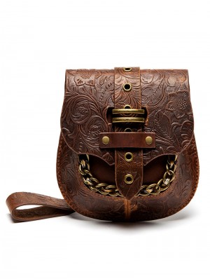 YIJU Vintage Style Steampunk Bag Purse with Shoulder Chain Crossbody Bag Gothic Medieval Satchel, Women's, Size: 8X6.5X6CM, Brown