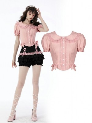 Dark in Love Princess Pink Sweet Heart Shaped Front Strap Top for