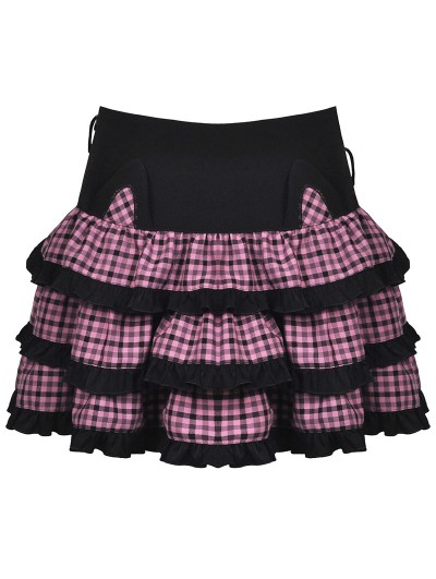 French Duo Black Multi Plaid Mini Skirt