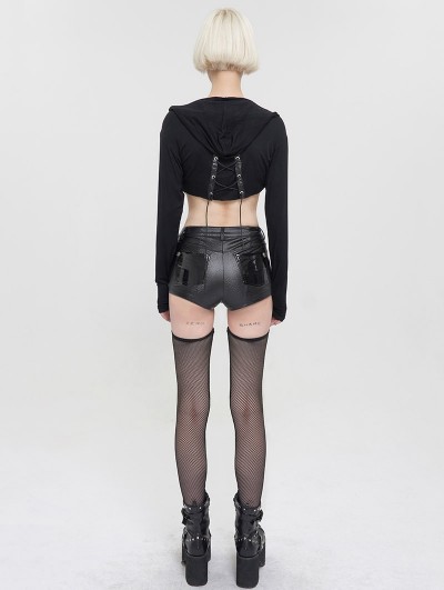 Devil Fashion Black Gothic Punk Garter Belt PU Leather Hot Pants for Women  