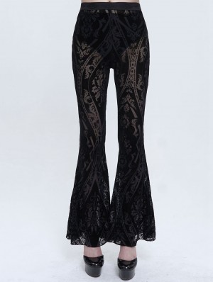 Black Sexy Gothic Patterned Semi-Transparent Skinny Leggings for
