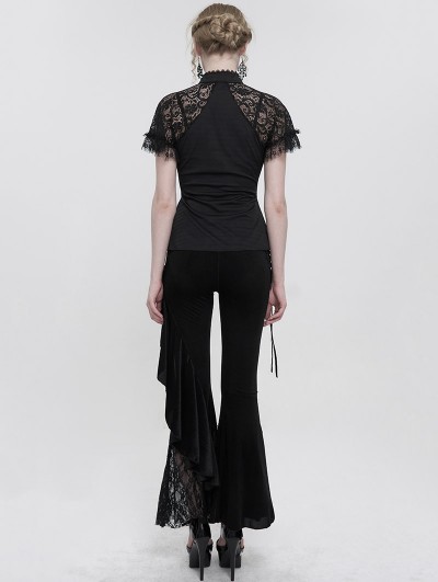 Eva Lady Black Gothic Vintage Lace Flower Long Flared Trousers for