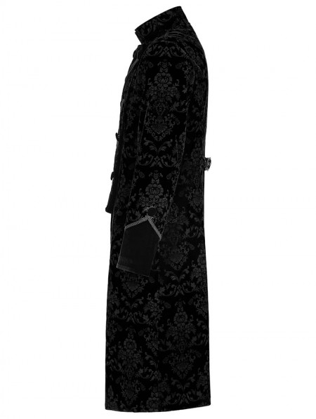 Punk Rave Black Gorgeous Vintage Gothic Printed Velvet Long Tail Coat ...