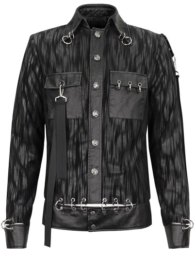 Devil Fashion Black Gothic Punk Street Fashion Striped Short Jacket for Men  