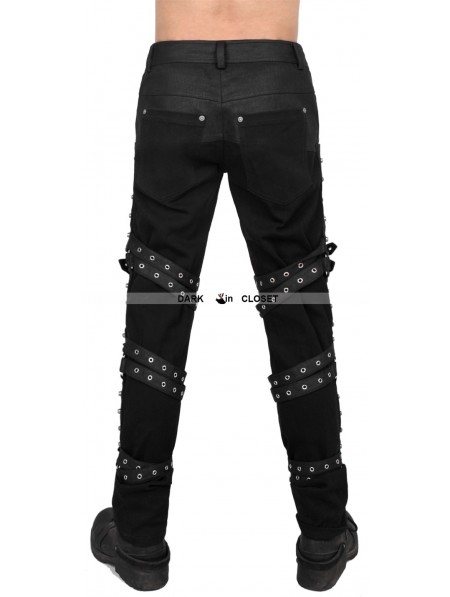 Punk Rave Black Gothic Punk Diagonals Pants for Men - DarkinCloset.com
