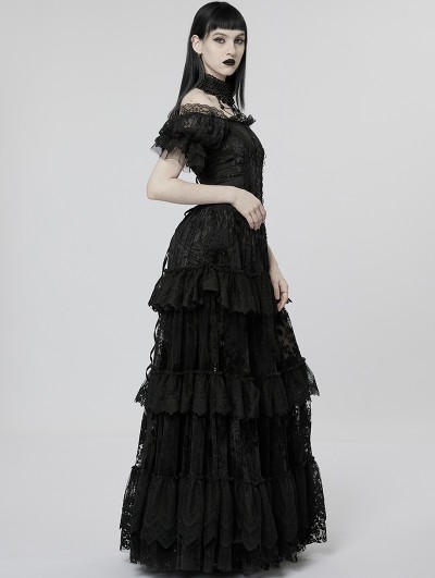 Punk Rave Black Gothic Vintage Gorgeous Lace Long Victorian Party