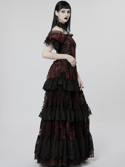 Punk Rave Gothic Goddess Classic Black & Red High Low Dress