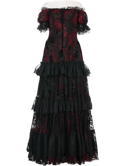 Punk Rave Gothic Goddess Classic Black & Red High Low Dress