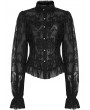 Punk Rave Black Gothic Chiffon Embroidered Flared Sleeve Perspective Blouse for Women