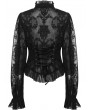 Punk Rave Black Gothic Chiffon Embroidered Flared Sleeve Perspective Blouse for Women