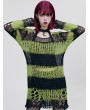 Punk Rave Black and Green Gothic Grunge Stripe Decayed Pullover Sweater for Women