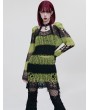 Punk Rave Black and Green Gothic Grunge Stripe Decayed Pullover Sweater for Women