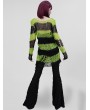 Punk Rave Black and Green Gothic Grunge Stripe Decayed Pullover Sweater for Women