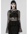 Punk Rave Black Gothic Transparent Lace Long Trumpet Sleeve T-Shirt for Women