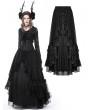 Dark in Love Black Gothic Vintage Court Party Lace Ruffle Maxi Skirt