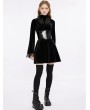 Punk Rave Black Gothic Vintage Velvet Long Sleeve Short Dress