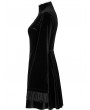 Punk Rave Black Gothic Vintage Velvet Long Sleeve Short Dress