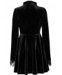 Punk Rave Black Gothic Vintage Velvet Long Sleeve Short Dress