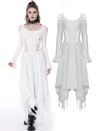 Dark in Love White Gothic Ghost Cutout Long Trumpet Sleeve Maxi Dress