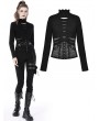 Dark in Love Black Gothic Punk Net Metal Buckle Long Sleeve T-Shirt for Women