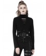 Dark in Love Black Gothic Punk Net Metal Buckle Long Sleeve T-Shirt for Women