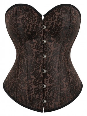 Black and Red Rose-Patterned Gothic Underbust Corset with Straps 
