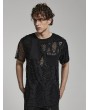 Punk Rave Black Gothic Punk Ripped Irregular Mesh Short Sleeve T-Shirt for Men