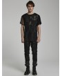 Punk Rave Black Gothic Punk Ripped Irregular Mesh Short Sleeve T-Shirt for Men