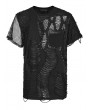 Punk Rave Black Gothic Punk Ripped Irregular Mesh Short Sleeve T-Shirt for Men