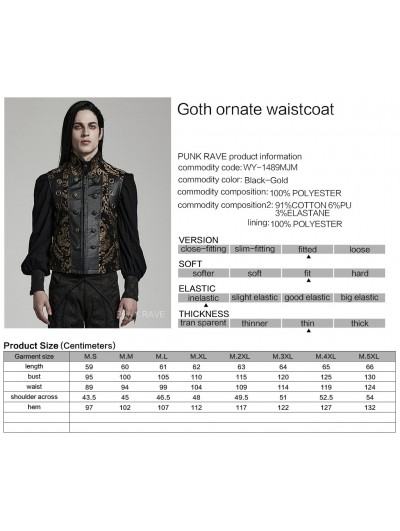 Punk Rave Black and Gold Vintage Gothic Ornate Jacquard Party Waistcoat for  Men 