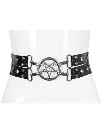 Devil Fashion Black Gothic Punk Pentagram Faux Leather Double Layer Waistband Belt