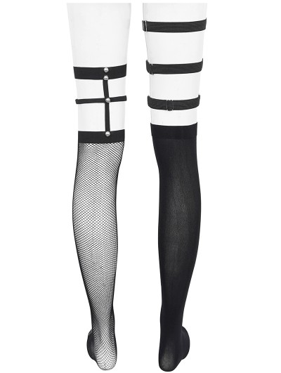 Devil Fashion Black Gothic Punk Pentagram Asymmetrical Fishnet Socks 