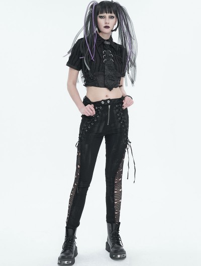 Devil Fashion Black Gothic Punk Sexy Hole Net Slim Leggings for Women 