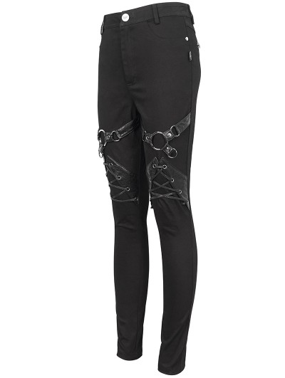Devil Fashion Black Gothic Punk Rock Asymmetric Long Slim Pants for Women 