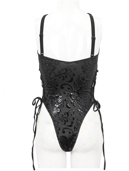 Devil Fashion Black Gothic Pattern Pentagram Straps One-Piece Swimsuit ...