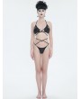 Devil Fashion Black Gothic Pattern Halter Cross Straps Two-Piece Bikini Set