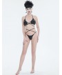 Devil Fashion Black Gothic Pattern Halter Cross Straps Two-Piece Bikini Set