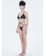 Devil Fashion Black Gothic Pattern Halter Cross Straps Two-Piece Bikini Set