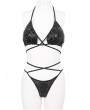 Devil Fashion Black Gothic Pattern Halter Cross Straps Two-Piece Bikini Set