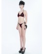 Devil Fashion Red Gothic Pentagram Velvet Halter Two-Piece Bikini Set