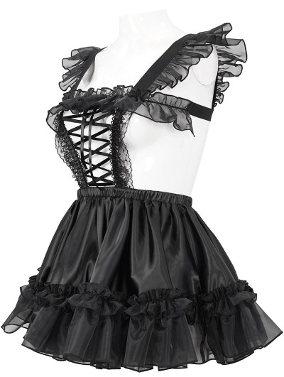 Devil Fashion Black Gothic Sweet Frilly Hollow Out Short Sexy Lingerie Dress  