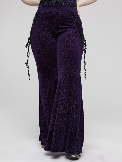 Punk Rave Violet Gothic Vintage Dark Texture Jacquard Plus Size Long Flare Pants for Women