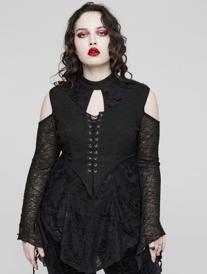 Women's Plus Size Gothic Scarlet And Black Short Collared Dress