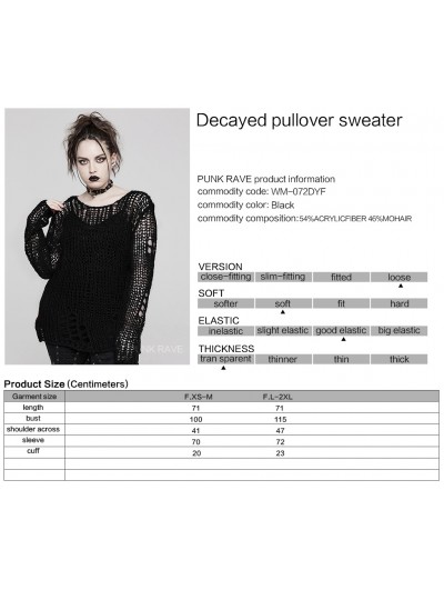 Punk Rave Black Gothic Decayed Pullover Plus Size Sweater for Women 