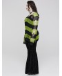 Punk Rave Black and Green Stripe Gothic Decayed Pullover Sweater for Women