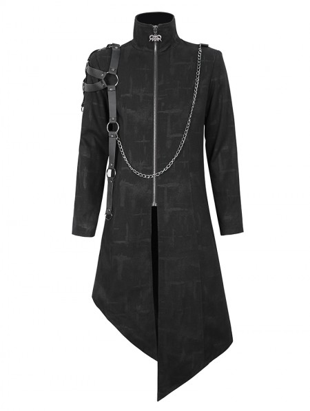 Devil Fashion Black Gothic Punk Zipper Chain Asymmetric Coat for Men ...