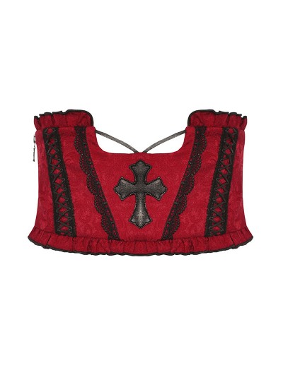 Dark in Love Red Blood and Black Cross Gothic Underbust Corset Waistband for Women