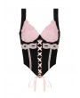 Dark in Love Black and Pink Gothic Rose Doll Sexy Lace Up Strap Corset Top for Women