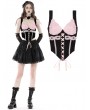 Dark in Love Black and Pink Gothic Rose Doll Sexy Lace Up Strap Corset Top for Women