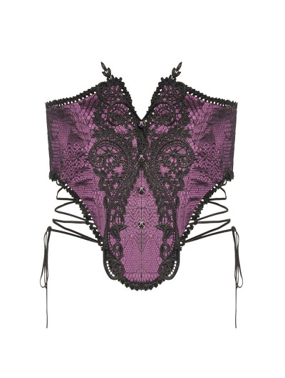 Dark in Love Purple Gothic Luxe Court Sexy Hollow Out Lace Underbust Corset  